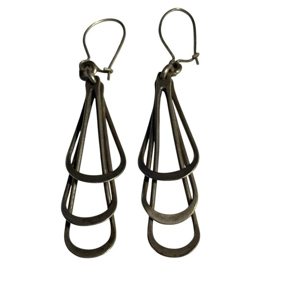 Vintage Handmade Sterling Silver Earrings Unmarked 925 Layered Open Teardrop - Picture 3 of 16